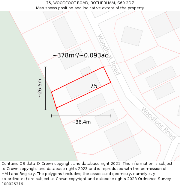 75, WOODFOOT ROAD, ROTHERHAM, S60 3DZ: Plot and title map