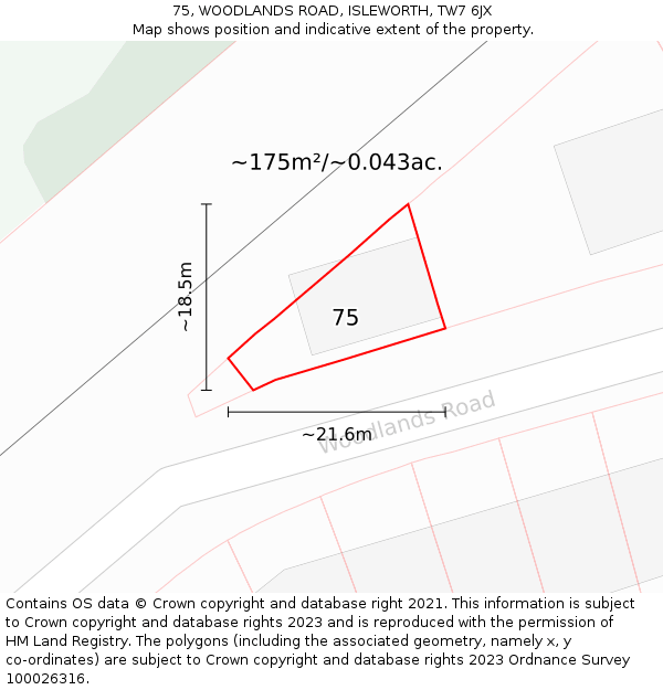 75, WOODLANDS ROAD, ISLEWORTH, TW7 6JX: Plot and title map
