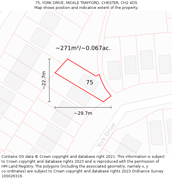 75, YORK DRIVE, MICKLE TRAFFORD, CHESTER, CH2 4DS: Plot and title map