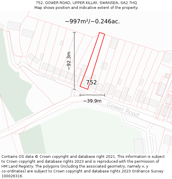 752, GOWER ROAD, UPPER KILLAY, SWANSEA, SA2 7HQ: Plot and title map