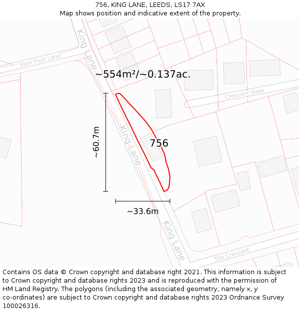 756, KING LANE, LEEDS, LS17 7AX: Plot and title map