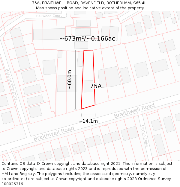 75A, BRAITHWELL ROAD, RAVENFIELD, ROTHERHAM, S65 4LL: Plot and title map