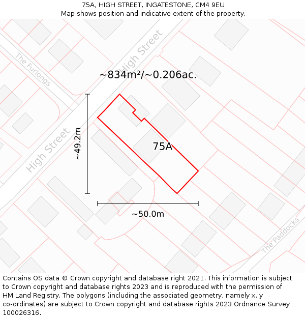 75A, HIGH STREET, INGATESTONE, CM4 9EU: Plot and title map