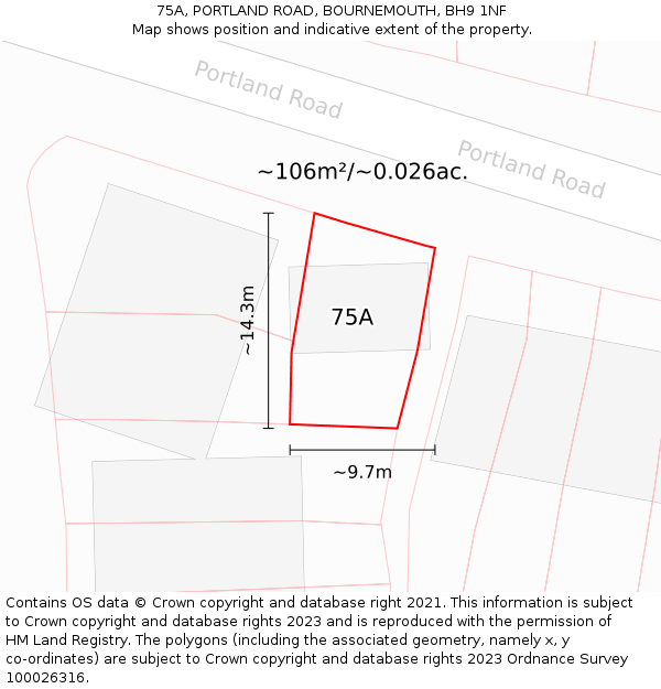 75A, PORTLAND ROAD, BOURNEMOUTH, BH9 1NF: Plot and title map