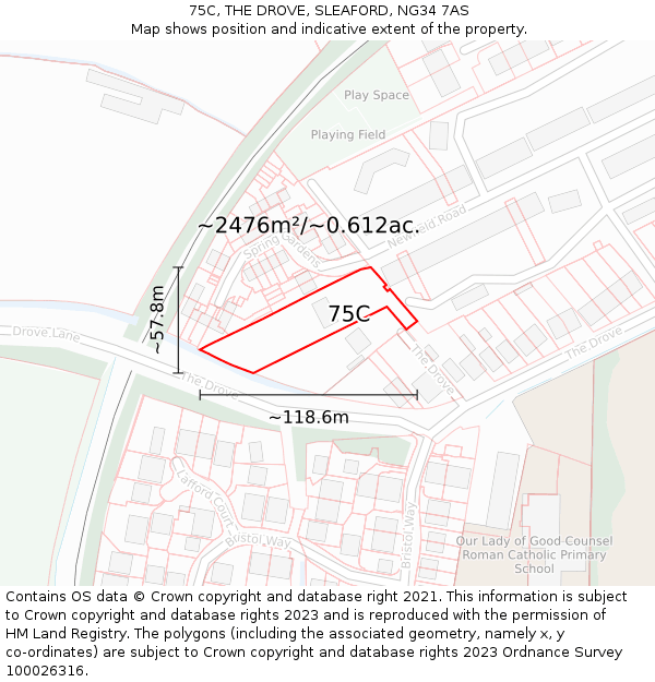 75C, THE DROVE, SLEAFORD, NG34 7AS: Plot and title map