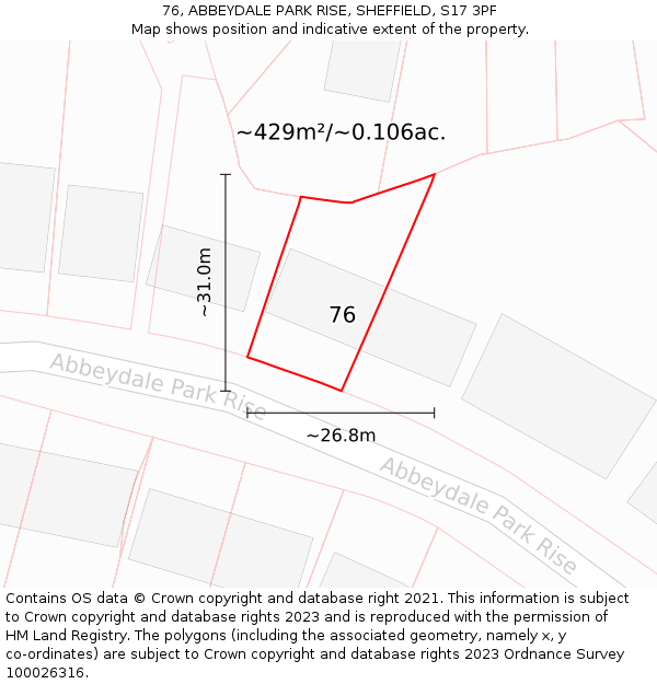 76, ABBEYDALE PARK RISE, SHEFFIELD, S17 3PF: Plot and title map