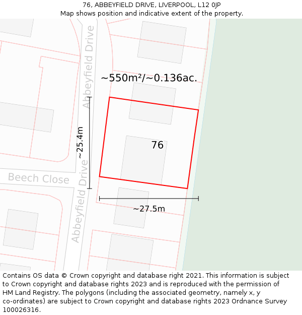 76, ABBEYFIELD DRIVE, LIVERPOOL, L12 0JP: Plot and title map