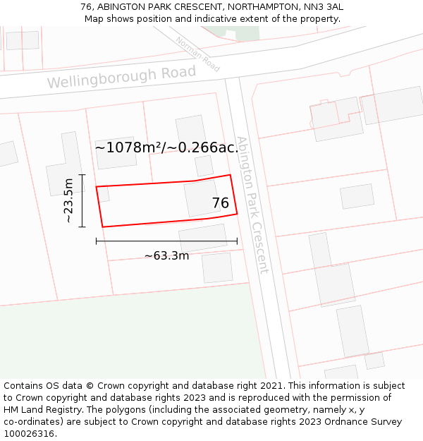 76, ABINGTON PARK CRESCENT, NORTHAMPTON, NN3 3AL: Plot and title map
