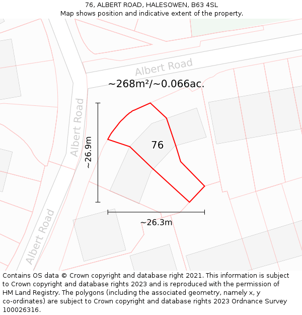 76, ALBERT ROAD, HALESOWEN, B63 4SL: Plot and title map