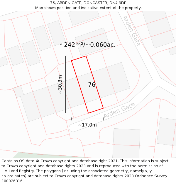 76, ARDEN GATE, DONCASTER, DN4 9DP: Plot and title map