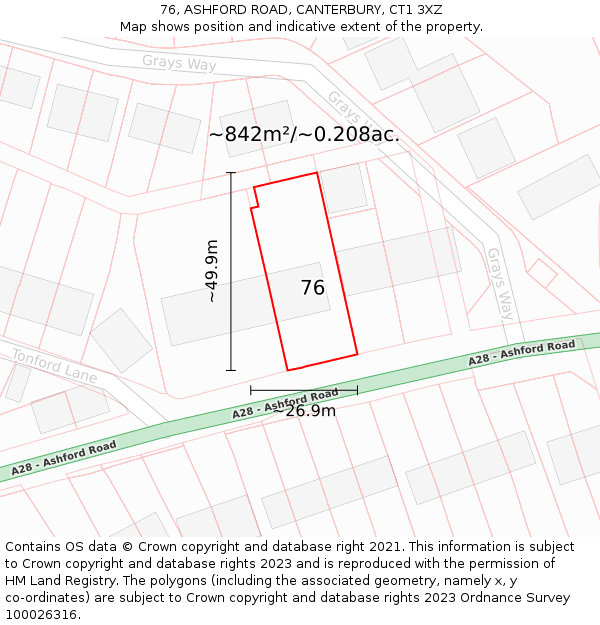 76, ASHFORD ROAD, CANTERBURY, CT1 3XZ: Plot and title map