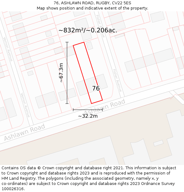 76, ASHLAWN ROAD, RUGBY, CV22 5ES: Plot and title map