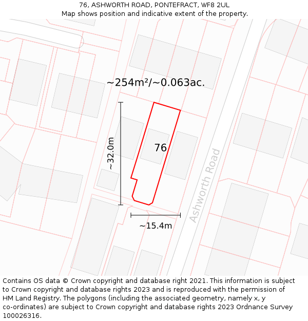 76, ASHWORTH ROAD, PONTEFRACT, WF8 2UL: Plot and title map