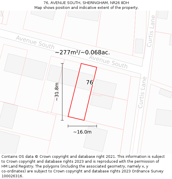 76, AVENUE SOUTH, SHERINGHAM, NR26 8DH: Plot and title map