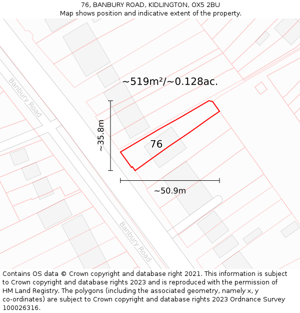 76, BANBURY ROAD, KIDLINGTON, OX5 2BU: Plot and title map