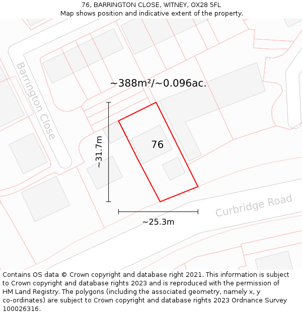 76, BARRINGTON CLOSE, WITNEY, OX28 5FL: Plot and title map