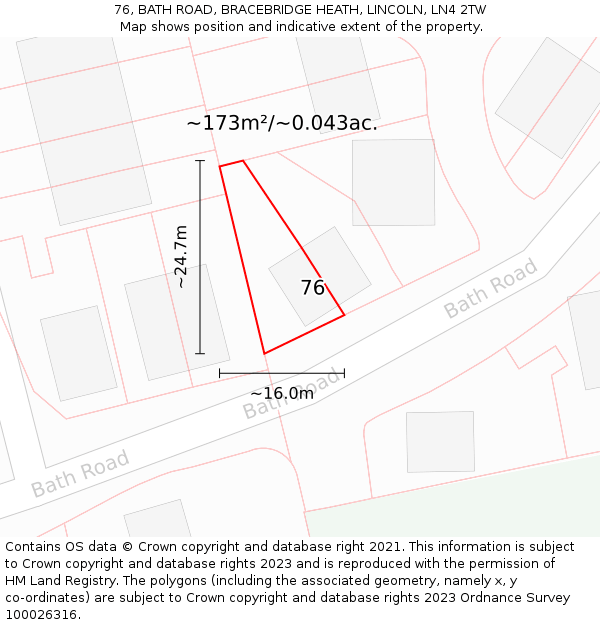 76, BATH ROAD, BRACEBRIDGE HEATH, LINCOLN, LN4 2TW: Plot and title map