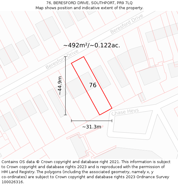 76, BERESFORD DRIVE, SOUTHPORT, PR9 7LQ: Plot and title map