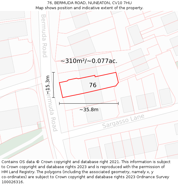 76, BERMUDA ROAD, NUNEATON, CV10 7HU: Plot and title map