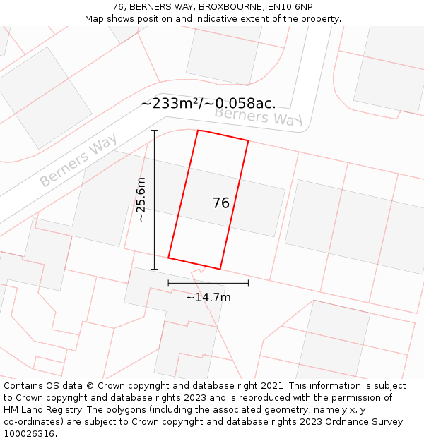 76, BERNERS WAY, BROXBOURNE, EN10 6NP: Plot and title map