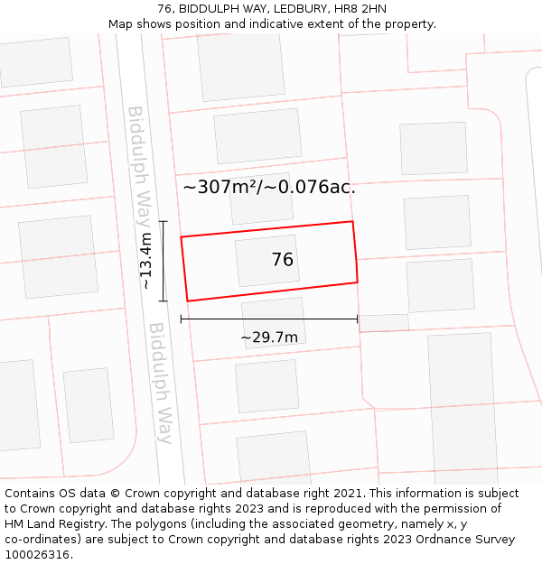 76, BIDDULPH WAY, LEDBURY, HR8 2HN: Plot and title map