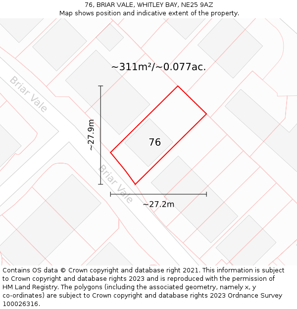 76, BRIAR VALE, WHITLEY BAY, NE25 9AZ: Plot and title map