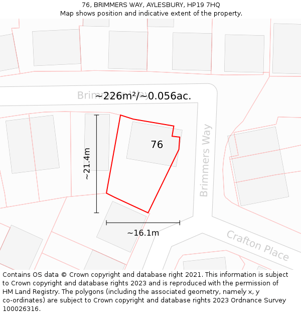 76, BRIMMERS WAY, AYLESBURY, HP19 7HQ: Plot and title map
