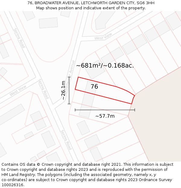 76, BROADWATER AVENUE, LETCHWORTH GARDEN CITY, SG6 3HH: Plot and title map