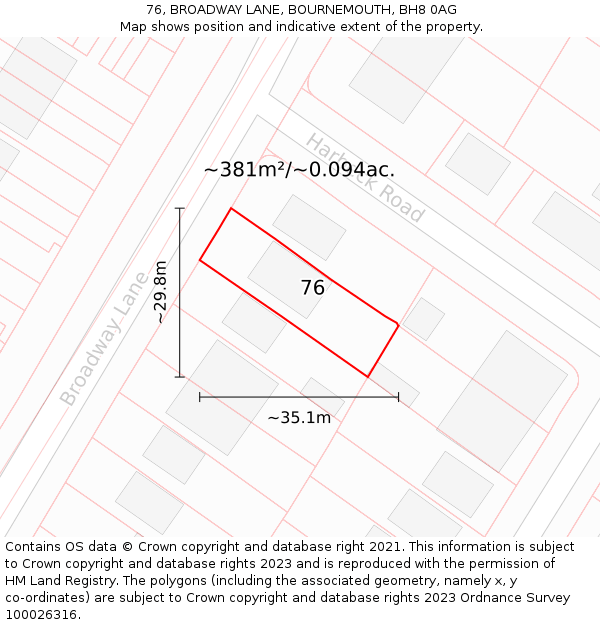 76, BROADWAY LANE, BOURNEMOUTH, BH8 0AG: Plot and title map
