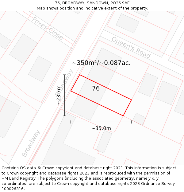 76, BROADWAY, SANDOWN, PO36 9AE: Plot and title map