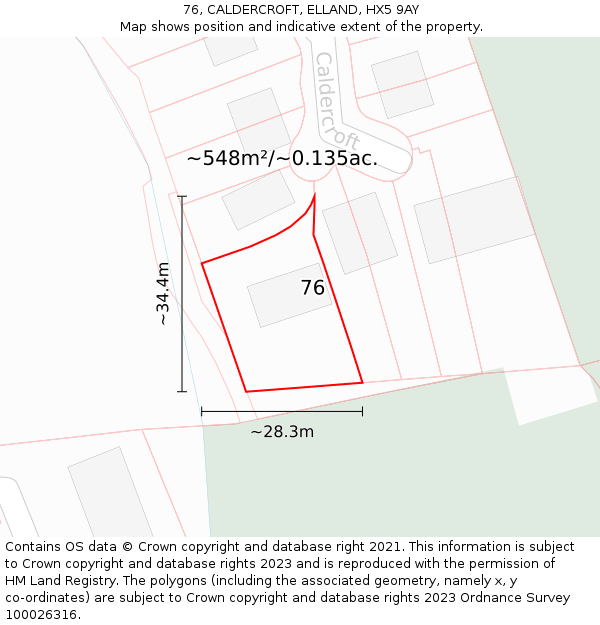 76, CALDERCROFT, ELLAND, HX5 9AY: Plot and title map