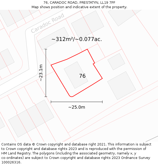 76, CARADOC ROAD, PRESTATYN, LL19 7PF: Plot and title map