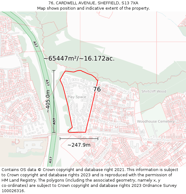 76, CARDWELL AVENUE, SHEFFIELD, S13 7XA: Plot and title map