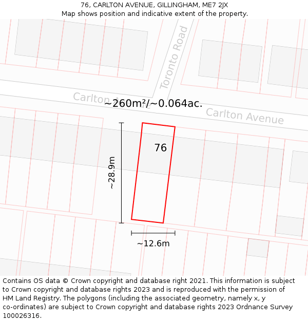 76, CARLTON AVENUE, GILLINGHAM, ME7 2JX: Plot and title map