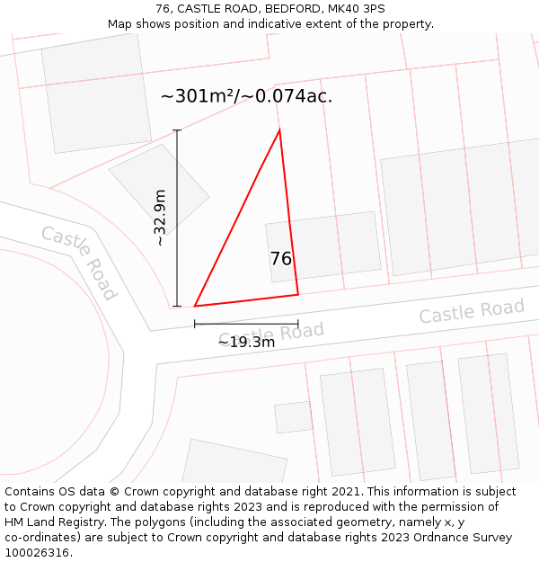 76, CASTLE ROAD, BEDFORD, MK40 3PS: Plot and title map