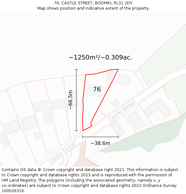 76, CASTLE STREET, BODMIN, PL31 2DY: Plot and title map