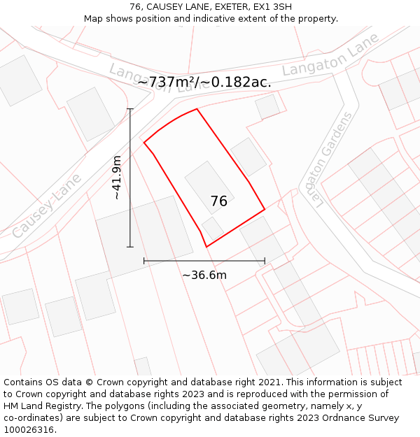 76, CAUSEY LANE, EXETER, EX1 3SH: Plot and title map