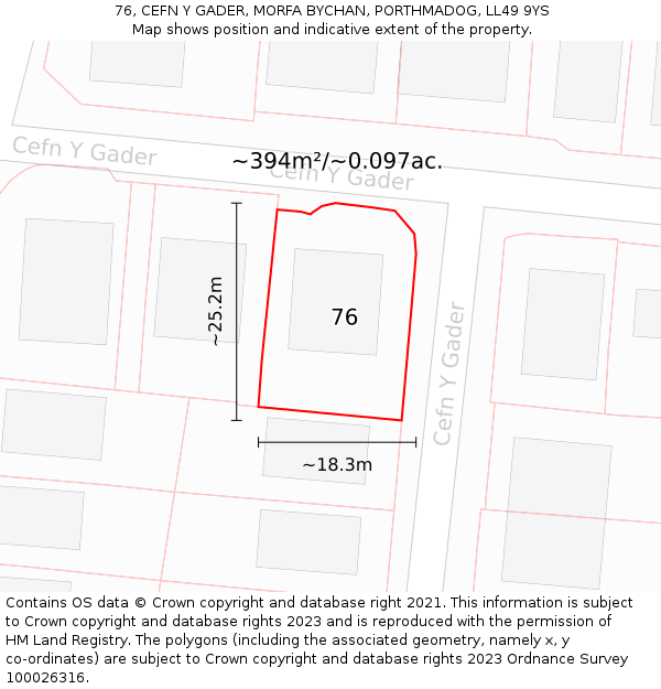 76, CEFN Y GADER, MORFA BYCHAN, PORTHMADOG, LL49 9YS: Plot and title map