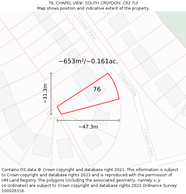 76, CHAPEL VIEW, SOUTH CROYDON, CR2 7LF: Plot and title map