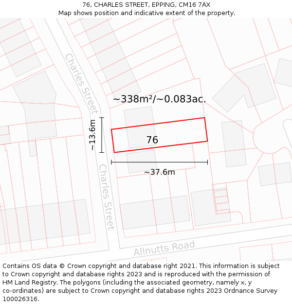 76, CHARLES STREET, EPPING, CM16 7AX: Plot and title map