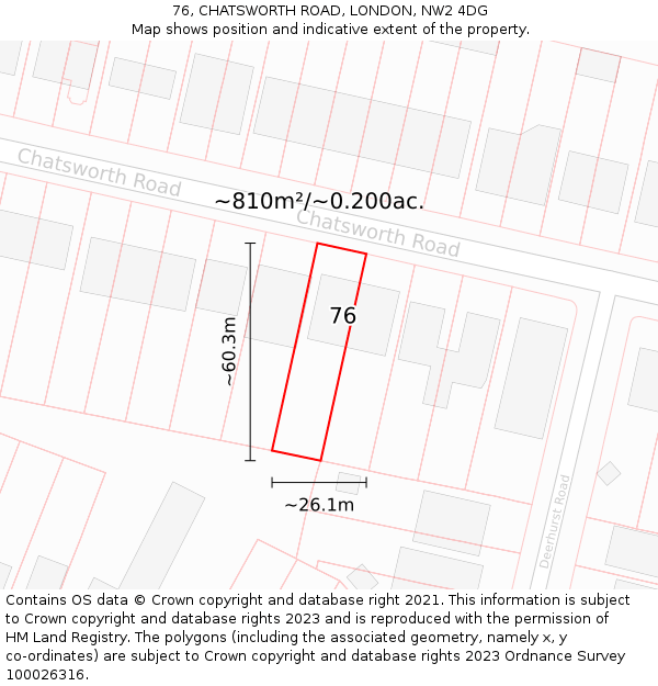 76, CHATSWORTH ROAD, LONDON, NW2 4DG: Plot and title map