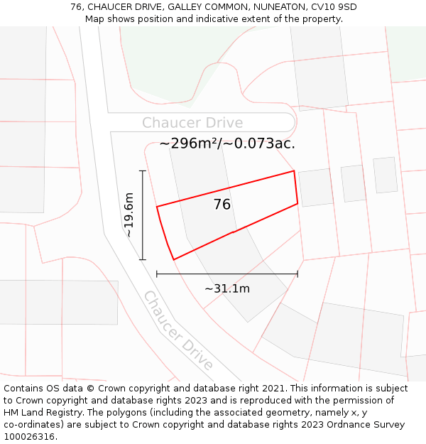 76, CHAUCER DRIVE, GALLEY COMMON, NUNEATON, CV10 9SD: Plot and title map