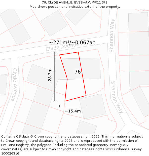 76, CLYDE AVENUE, EVESHAM, WR11 3FE: Plot and title map