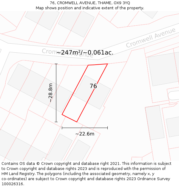 76, CROMWELL AVENUE, THAME, OX9 3YQ: Plot and title map