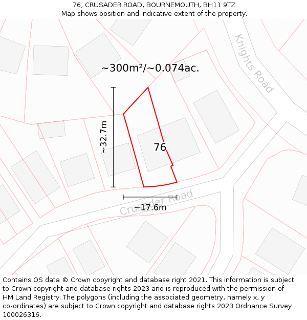 76, CRUSADER ROAD, BOURNEMOUTH, BH11 9TZ: Plot and title map