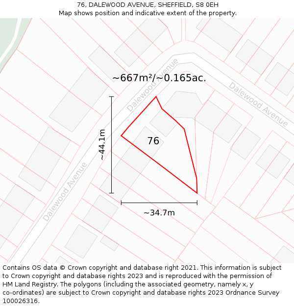 76, DALEWOOD AVENUE, SHEFFIELD, S8 0EH: Plot and title map