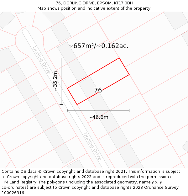 76, DORLING DRIVE, EPSOM, KT17 3BH: Plot and title map