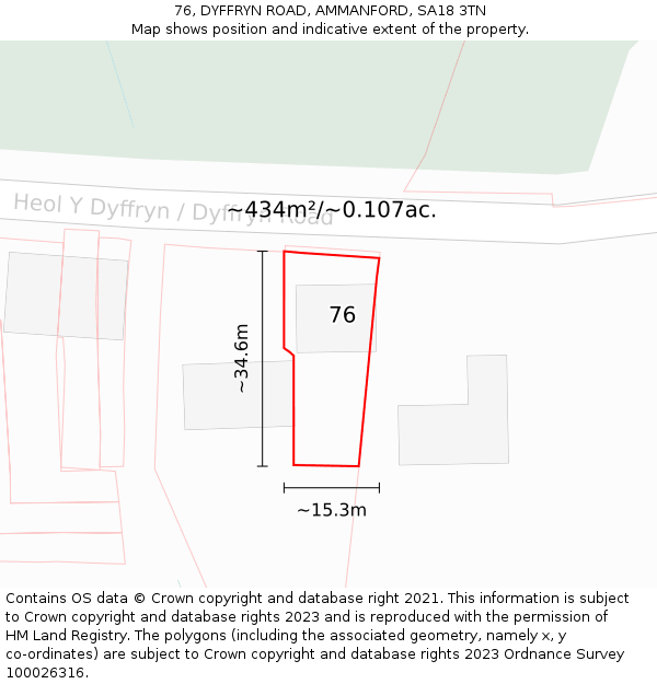 76, DYFFRYN ROAD, AMMANFORD, SA18 3TN: Plot and title map