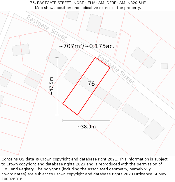 76, EASTGATE STREET, NORTH ELMHAM, DEREHAM, NR20 5HF: Plot and title map