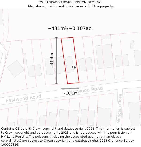 76, EASTWOOD ROAD, BOSTON, PE21 0PL: Plot and title map